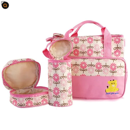 5PCS Baby Nappy Diaper Bags Set Mummy Diaper Shoulder Bags W Nappy Changing Pad Insulated Pockets Travel Tote Bags - GM Traders