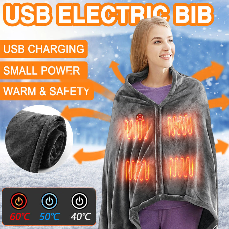 Winter Flannel USB Heated Blanket – Electric Heated Plush Shawl for Cold Protection & Body Warmth