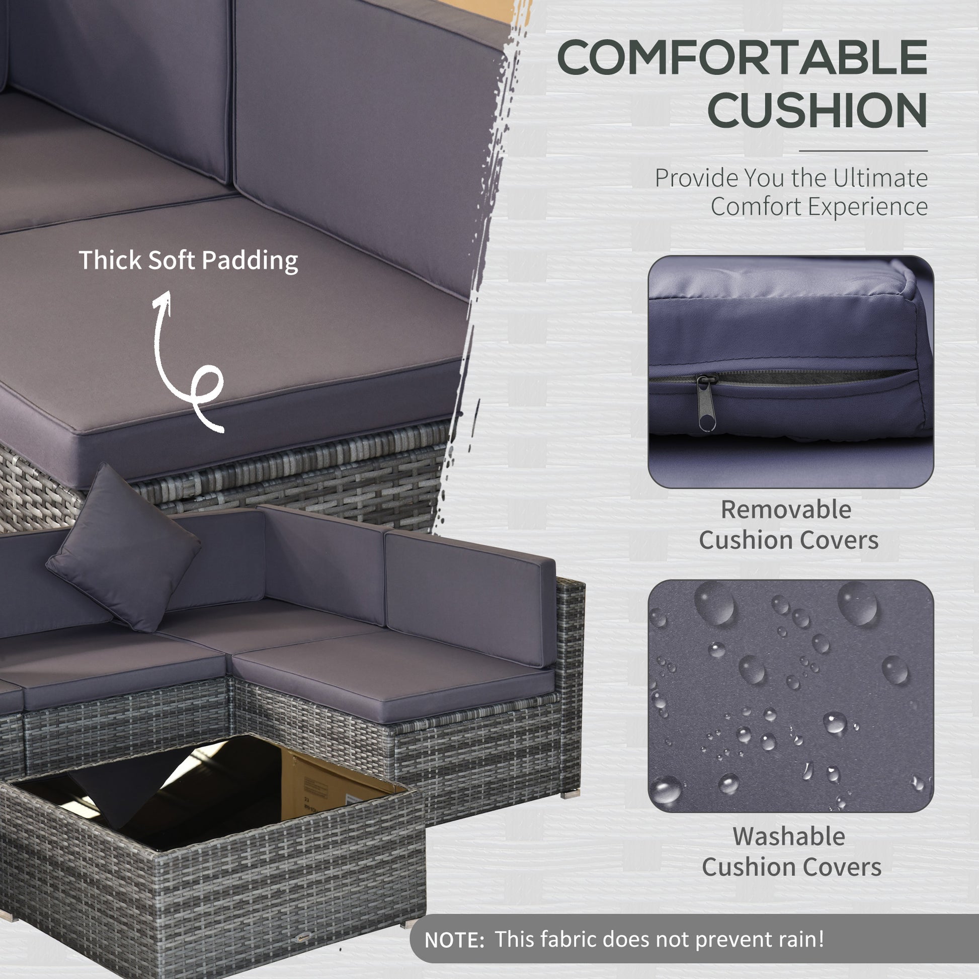 “7-Piece Wicker Patio Set – Outdoor Sectional Sofa with Cushions & Glass Table (Gray)” 🛋️✨ - GM Traders