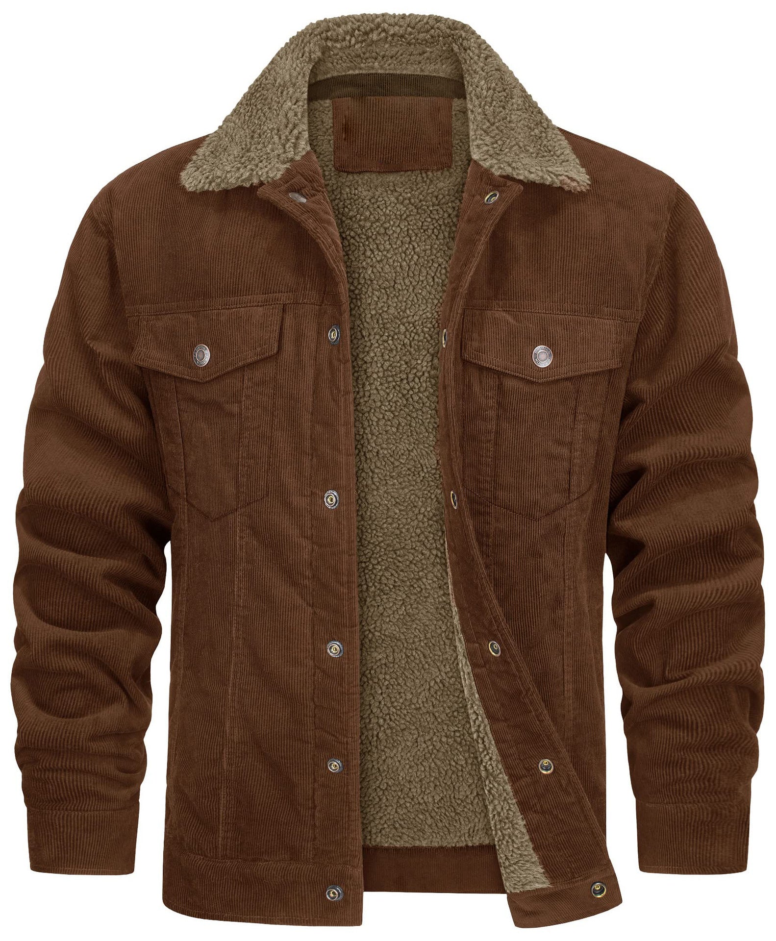 Men’s Corduroy Lapel Plush Jacket – Long Sleeve Warm Coat for Autumn & Winter