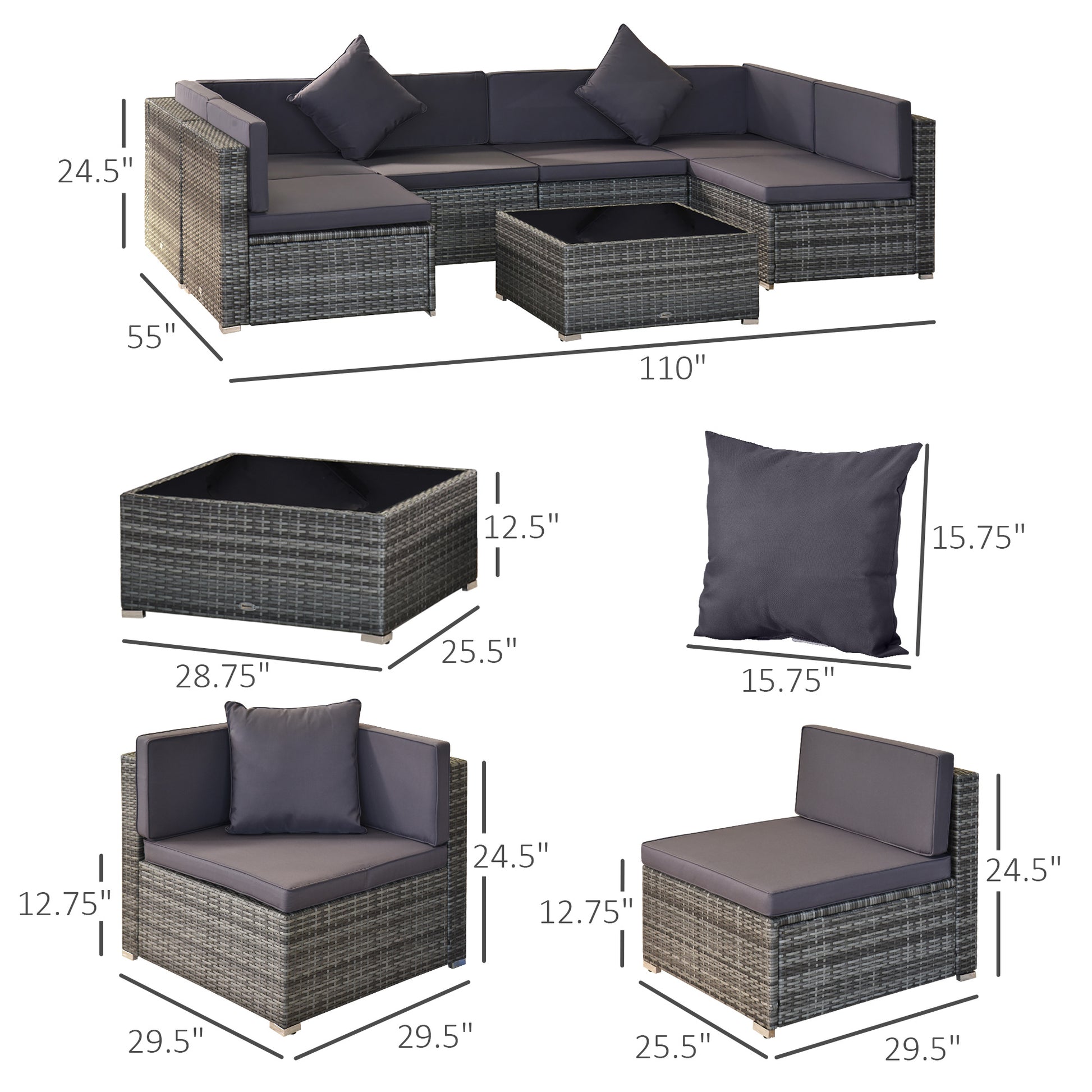 “7-Piece Wicker Patio Set – Outdoor Sectional Sofa with Cushions & Glass Table (Gray)” 🛋️✨ - GM Traders