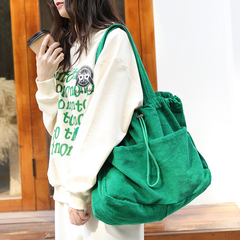 Ins Corduroy Shoulder Bags Drawstring Multi-pocket Handbag Women Underarm Bags - GM Traders
