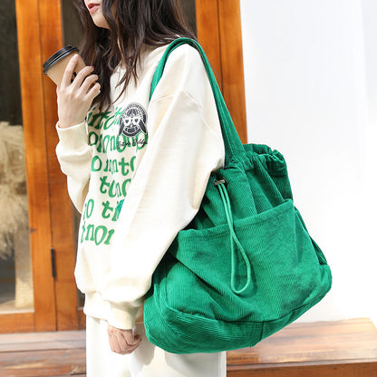 Ins Corduroy Shoulder Bags Drawstring Multi-pocket Handbag Women Underarm Bags - GM Traders