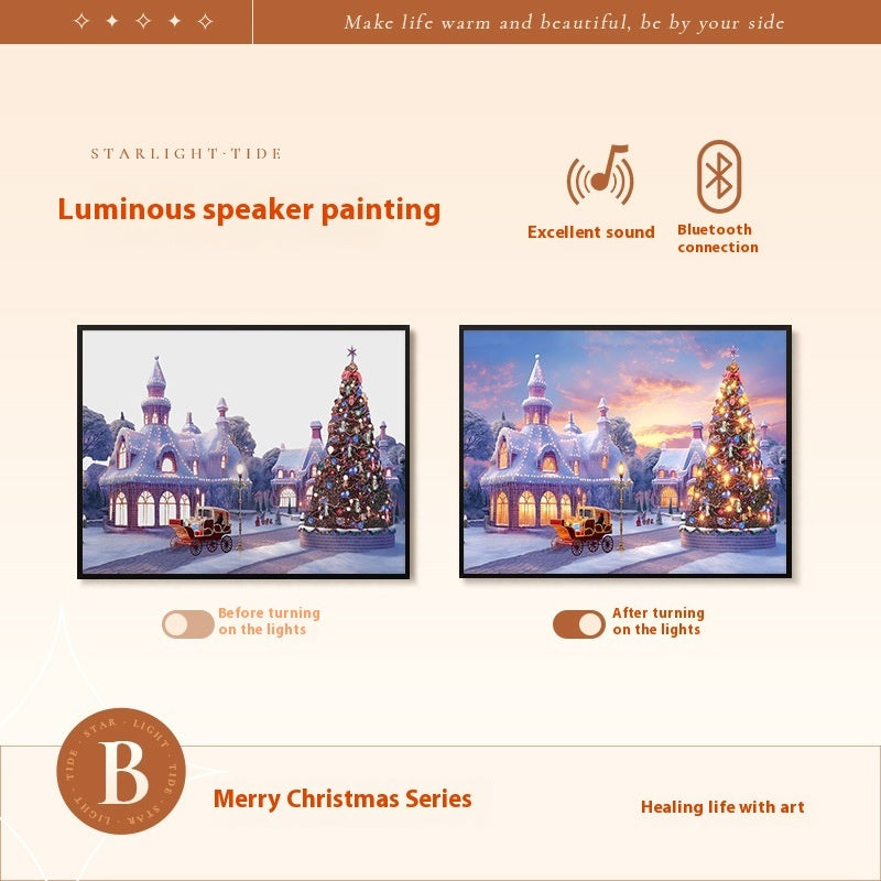 Christmas Mini Bluetooth Speaker Frame with LED Lights – Festive Painting Gift Décor
