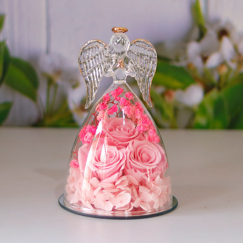 Eternal Flower Angel Glass Cover Dried Rose Gift Box - Christmas, Valentine's & Home Decor - Anniversary Gift