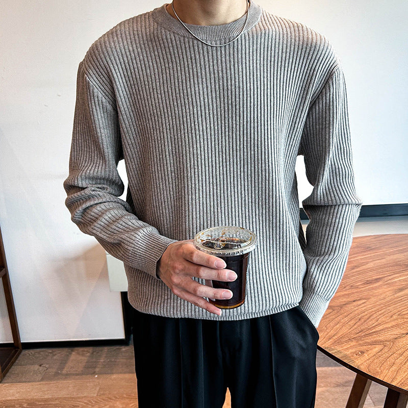 Men’s Thick Ribbed Round Neck Sweater – Autumn & Winter Warm Knitted Casual Pullover