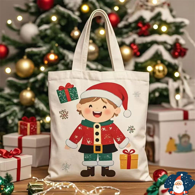 Santa Claus Christmas Eve Gift Bag – Portable Canvas Holiday Stocking for Xmas Presents