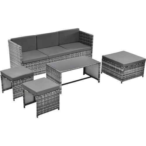Lounge Set, Garden Furniture Set, Ratten Sofa, Seating Group, Patio Furniture, Grey