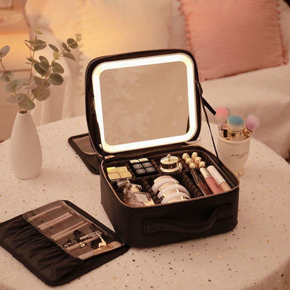 Multifunctional Partition Portable Waterproof Large Capacity Led Mirror Cosmetic Bag