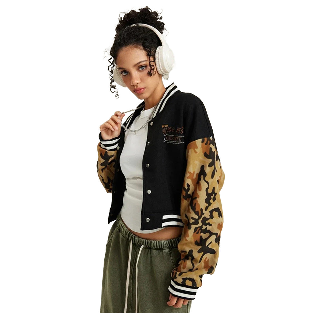 Outdoor Patchwork Color-Blocked Camouflage Sweatshirt Jacket for Women | Winter