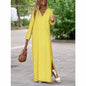 Women’s Summer Long Dress – Geometric Print V-Neck with Slit
