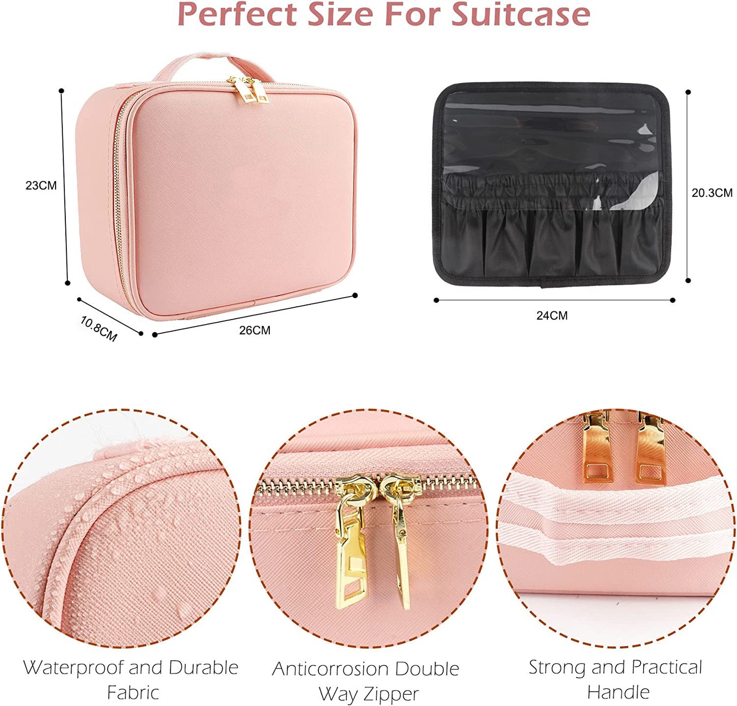 Multifunctional Partition Portable Waterproof Large Capacity Led Mirror Cosmetic Bag