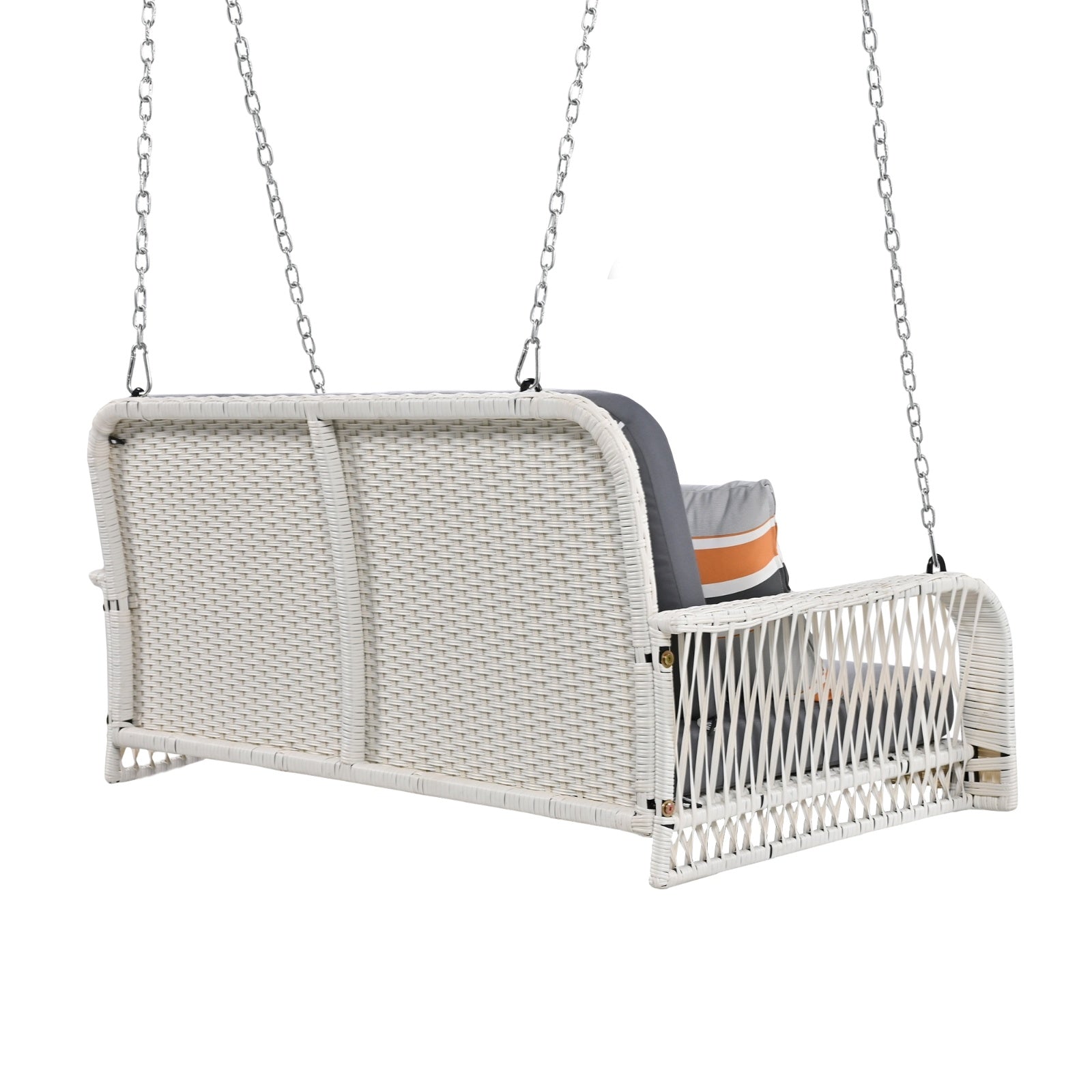 GO PE Wicker Porch Swing, 2-Seater Hanging Bench With Chains, Patio Furniture Swing For - GM Traders