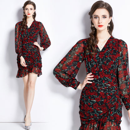 Printed Chiffon Fishtail Dress Women - GM Traders