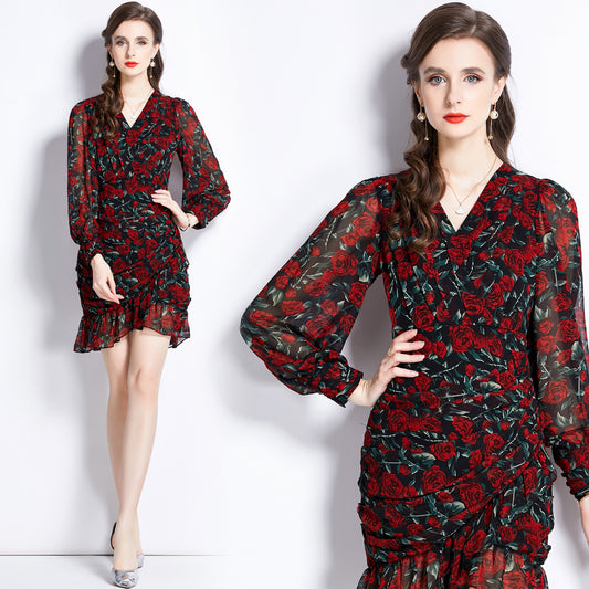 Printed Chiffon Fishtail Dress Women - GM Traders