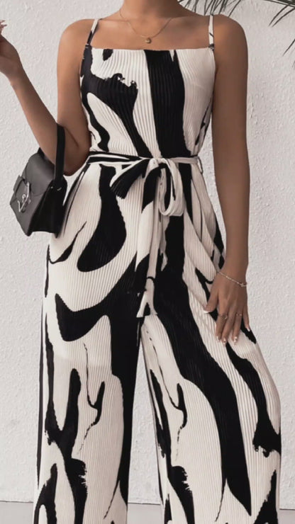 Printed Loose Women's Sleeveless Suspender Jumpsuit